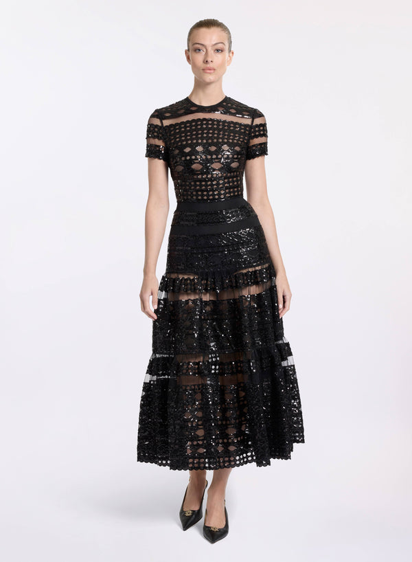 elie saab Tulle embroidered midi dress Black