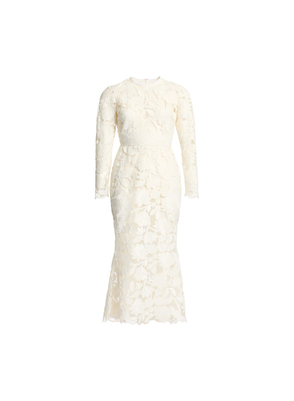 Elie Saab Tulle Embroidered Midi Dress Off White