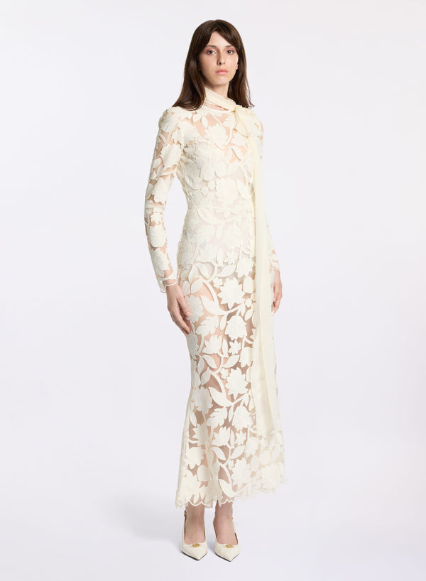 elie saab Tulle embroidered midi dress Off White