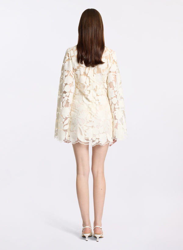 Elie Saab Tulle Embroidered Short Dress Off White