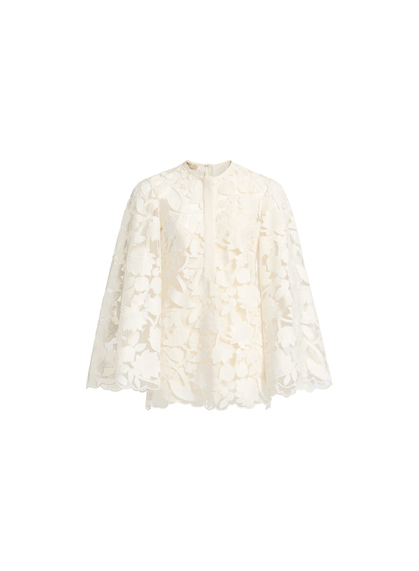Elie Saab Tulle Embroidered Short Dress Off White