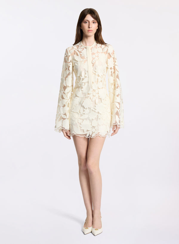 elie saab Tulle embroidered short dress Off White