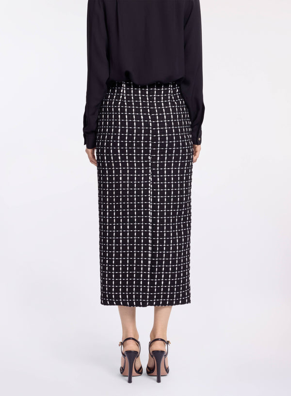 Elie Saab Tweed Midi Skirt Black And White