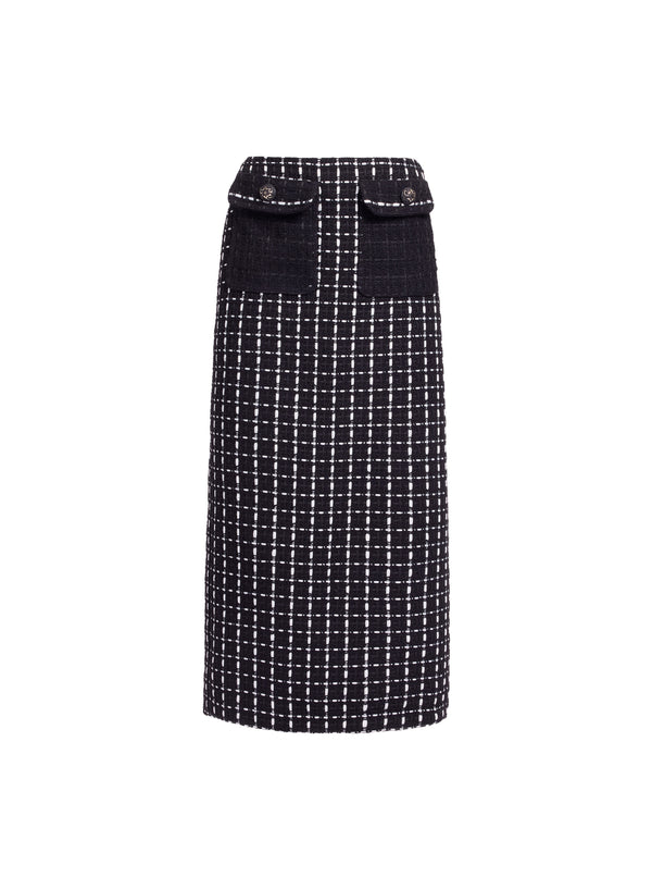 Elie Saab Tweed Midi Skirt Black And White
