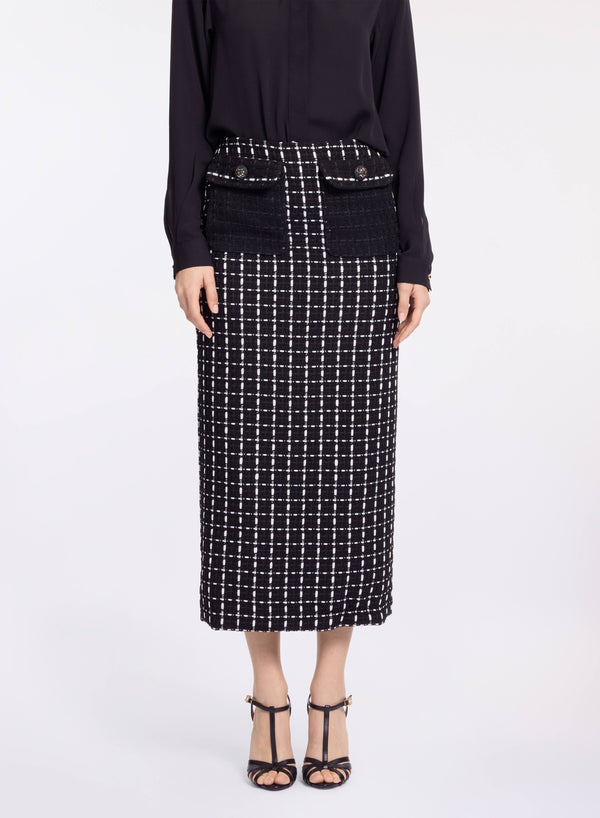elie saab Tweed midi skirt Black and White