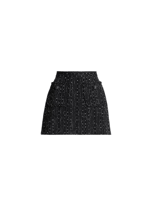 Elie Saab Tweed Short Skirt Black And White
