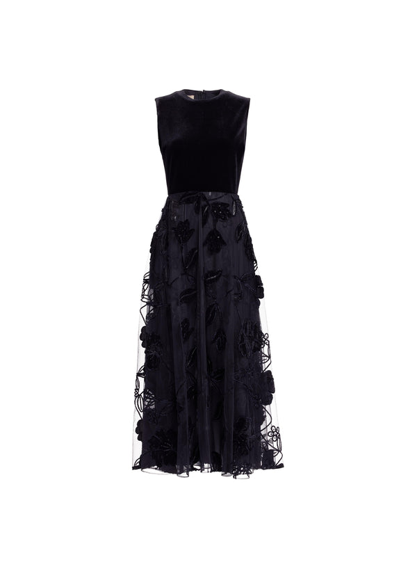 Elie Saab Velvet Embroidered Midi Dress Black
