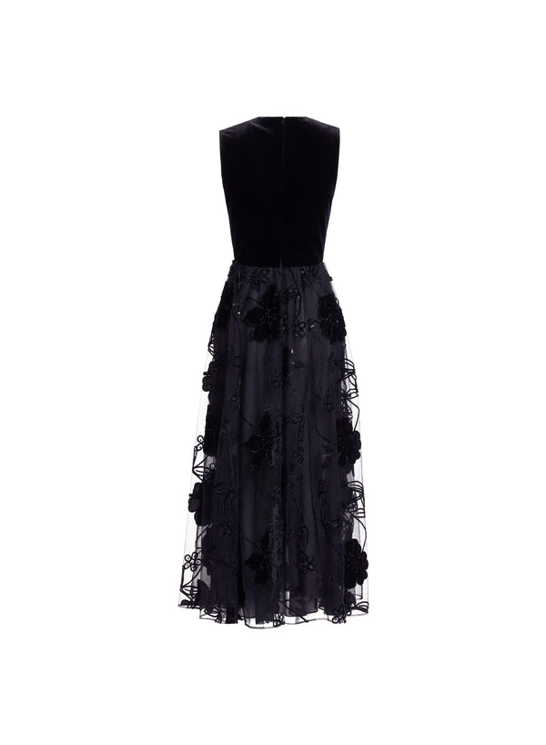 Elie Saab Velvet Embroidered Midi Dress Black