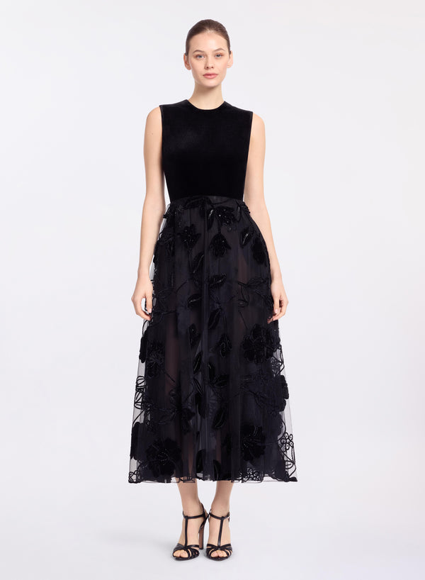 elie saab Velvet embroidered midi dress Black