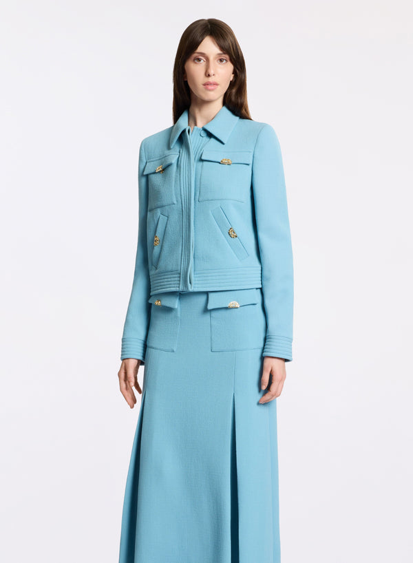 Elie Saab Wool Crepe Jacket Cerulean Blue