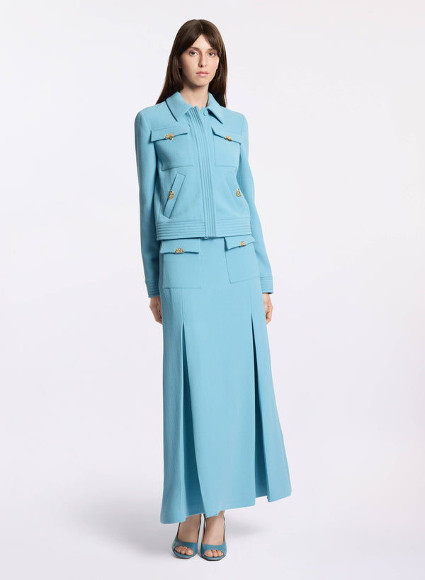 Elie Saab Wool Crepe Jacket Cerulean Blue