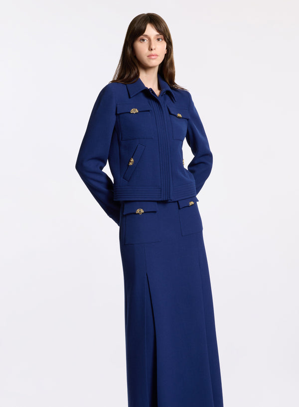 Elie Saab Wool Crepe Jacket Empire Blue