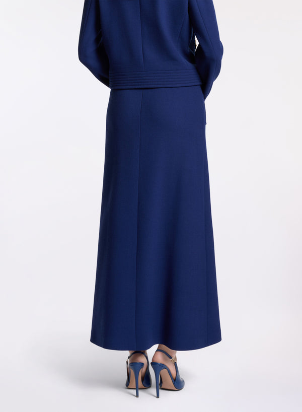 Elie Saab Wool Crepe Midi Skirt Empire Blue