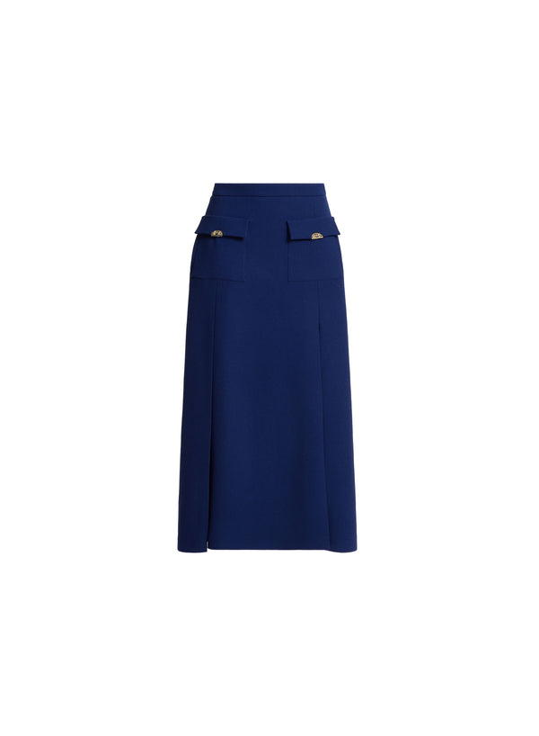 Elie Saab Wool Crepe Midi Skirt Empire Blue