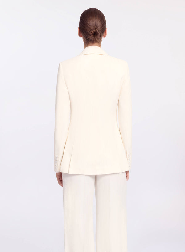 Elie Saab Embellished Pinstripe Crepe Blazer Powder White