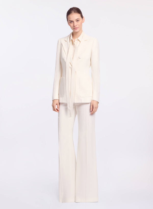 Elie Saab Embellished Pinstripe Crepe Blazer Powder White