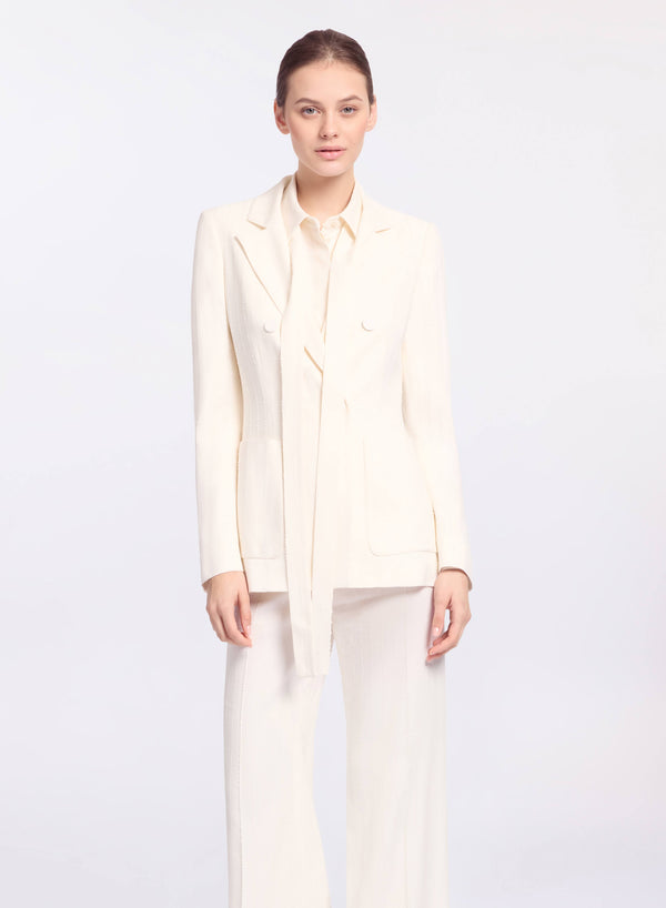 elie saab Embellished pinstripe crepe blazer Powder White