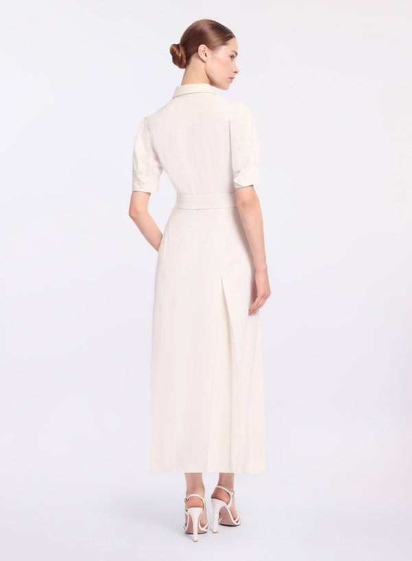 Elie Saab Embellished Pinstripe Midi Dress Powder White