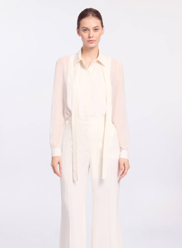 elie saab Embellished pinstripe silk shirt Powder White