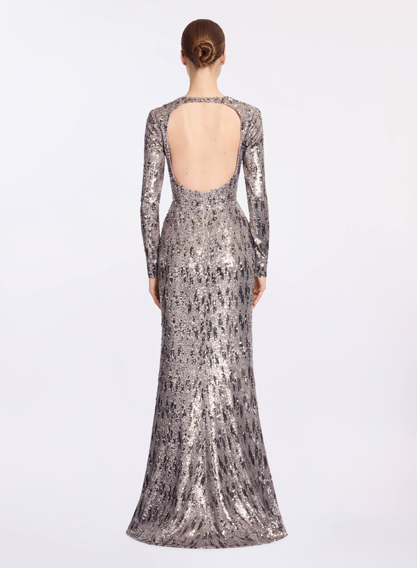 Elie Saab Embellished Sequins Open-back Dress Silver