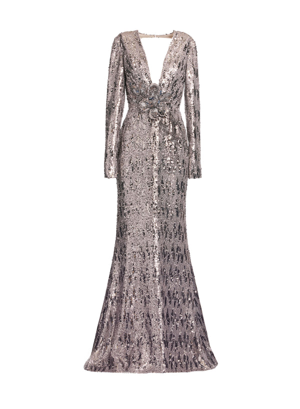 Elie Saab Embellished Sequins Open-back Dress Silver