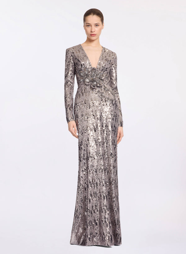 elie saab Embellished sequins open-back dress Silver