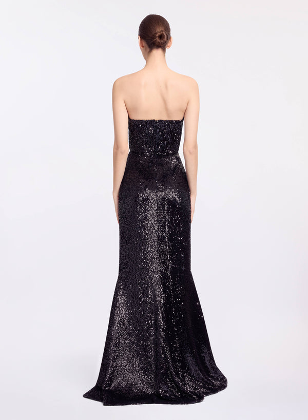 Elie Saab Embellished Sequins Strapless Dress Black