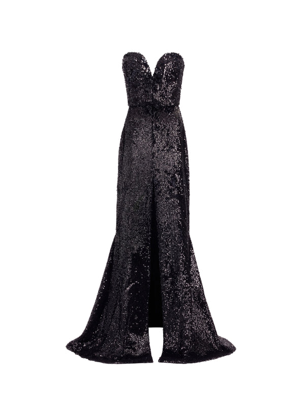 Elie Saab Embellished Sequins Strapless Dress Black