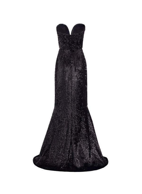 Elie Saab Embellished Sequins Strapless Dress Black
