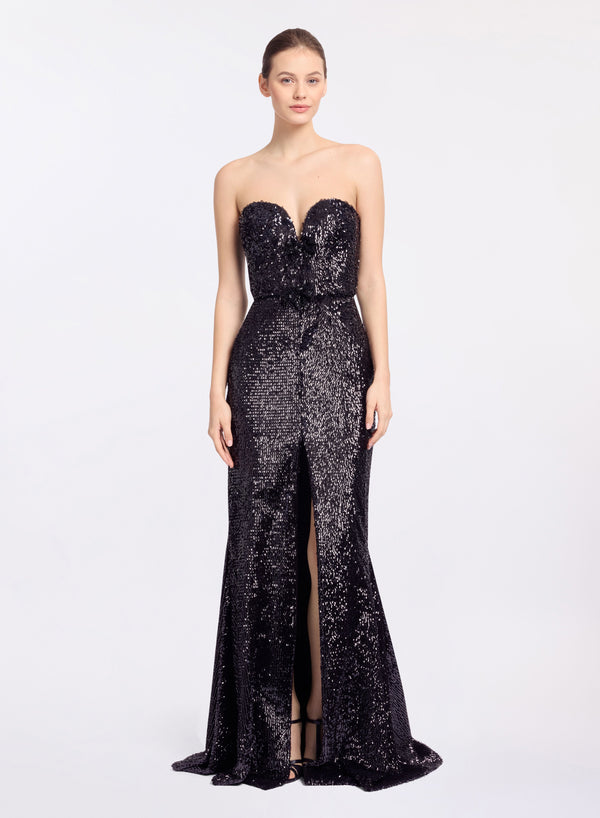 elie saab Embellished sequins strapless dress Black