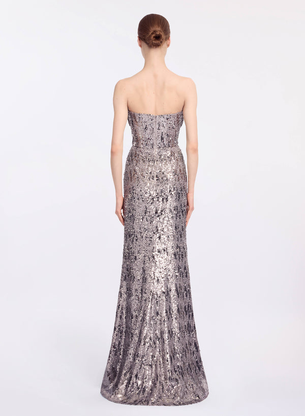 Elie Saab Embellished Sequins Strapless Gown Silver