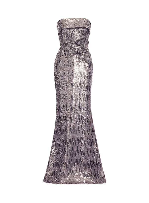 Elie Saab Embellished Sequins Strapless Gown Silver