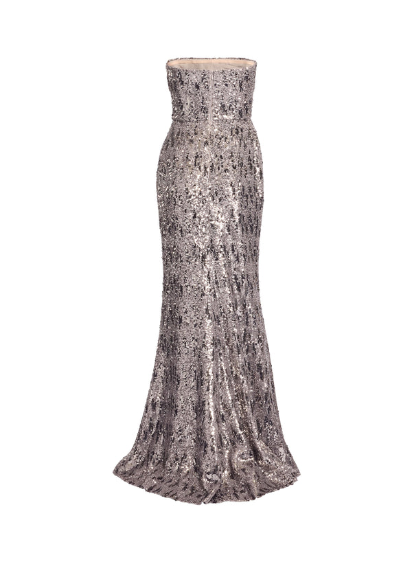 Elie Saab Embellished Sequins Strapless Gown Silver