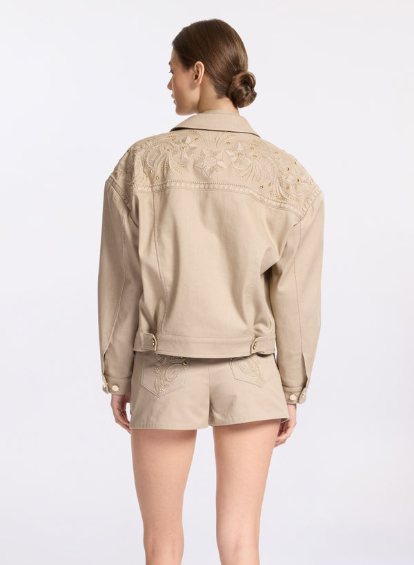 Elie Saab Embroidered Gabardine Jacket Elephant Grey