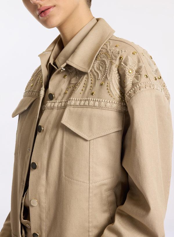 Elie Saab Embroidered Gabardine Jacket Elephant Grey