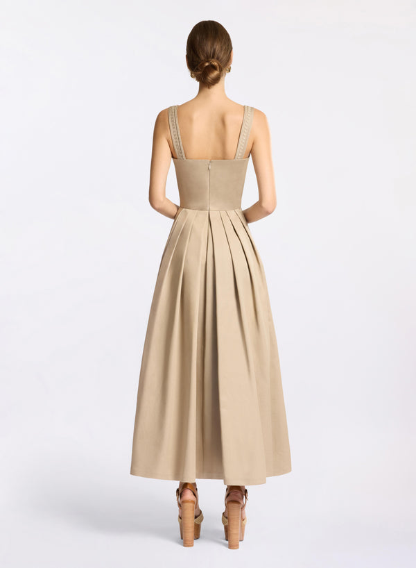 Elie Saab Embroidered Gabardine Midi Dress Elephant Grey