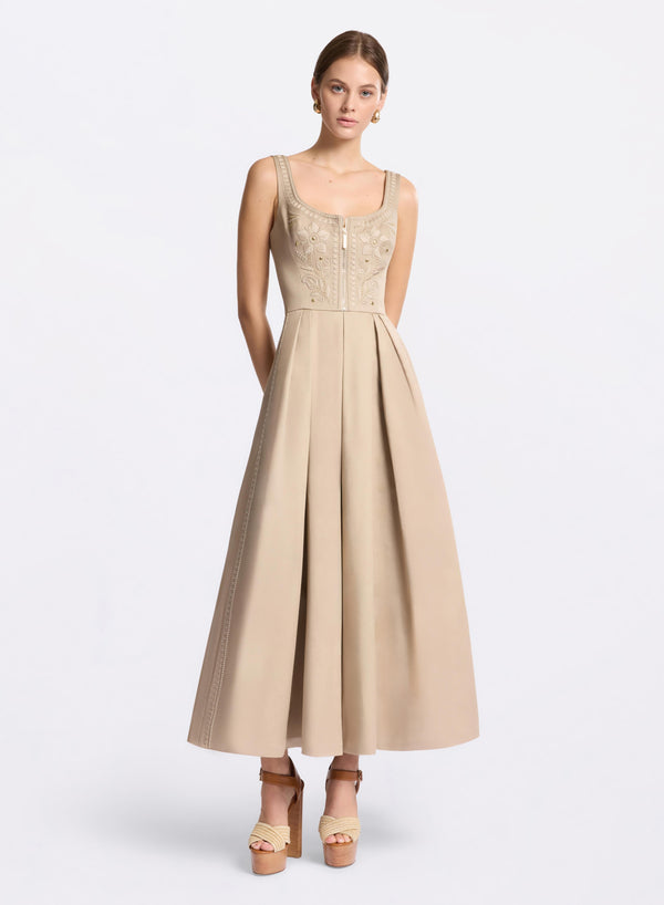 elie saab Embroidered gabardine midi dress Elephant Grey