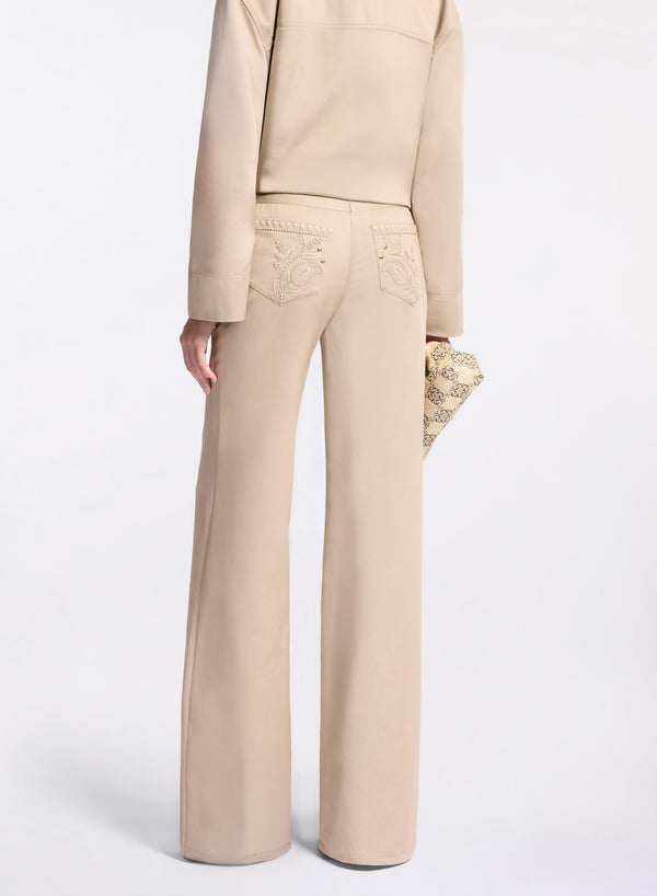 Elie Saab Embroidered Gabardine Pants Elephant Grey