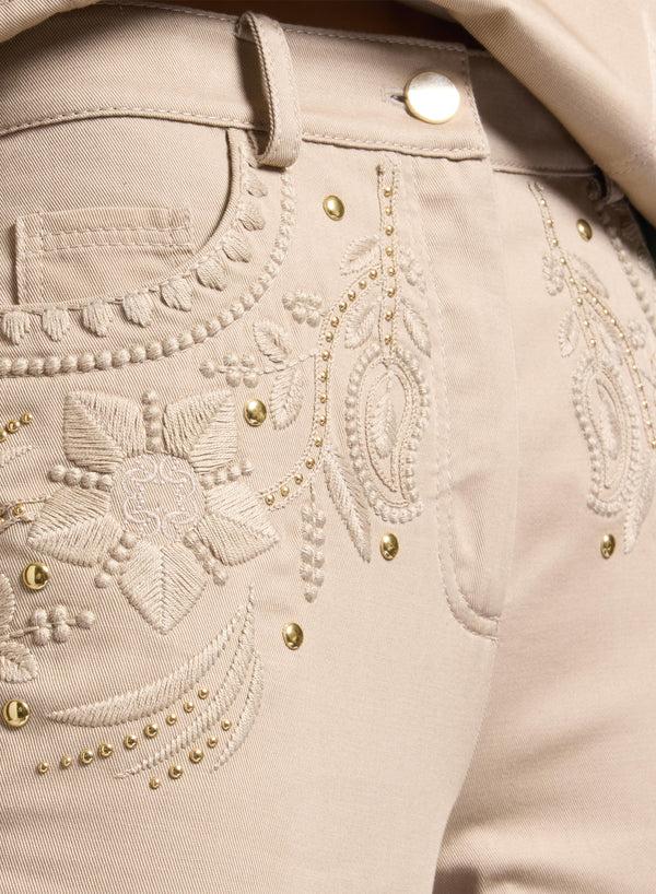 Elie Saab Embroidered Gabardine Pants Elephant Grey