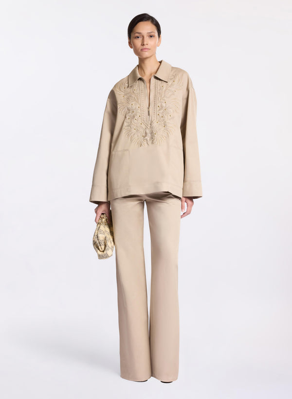 elie saab Embroidered gabardine pants Elephant Grey