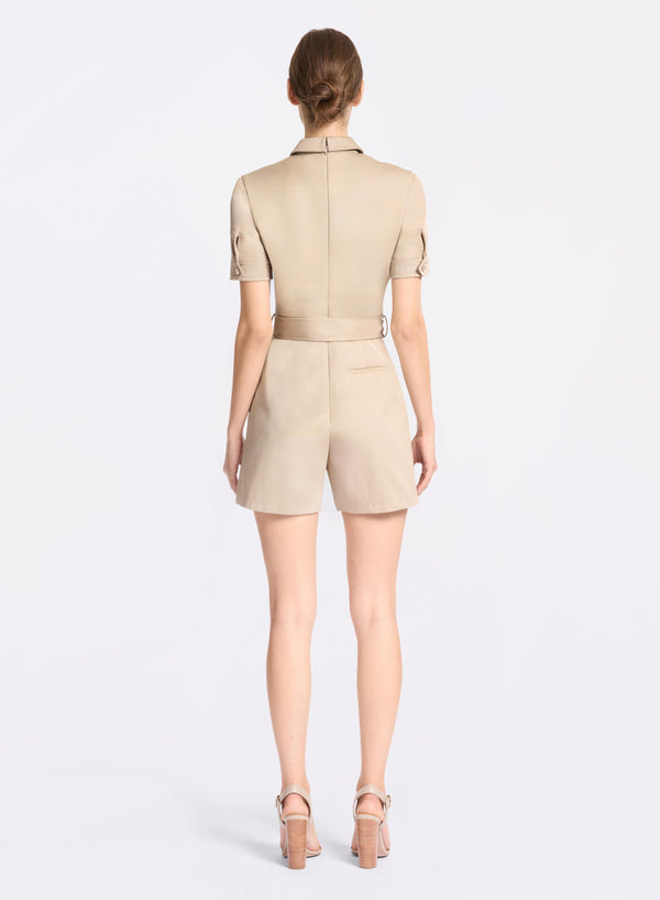 Elie Saab Embroidered Gabardine Short Jumpsuit Elephant Grey