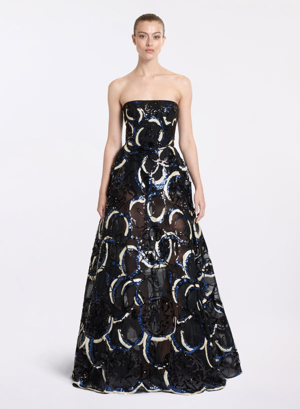 elie saab Embroidered strapless gown Black-Blue-White