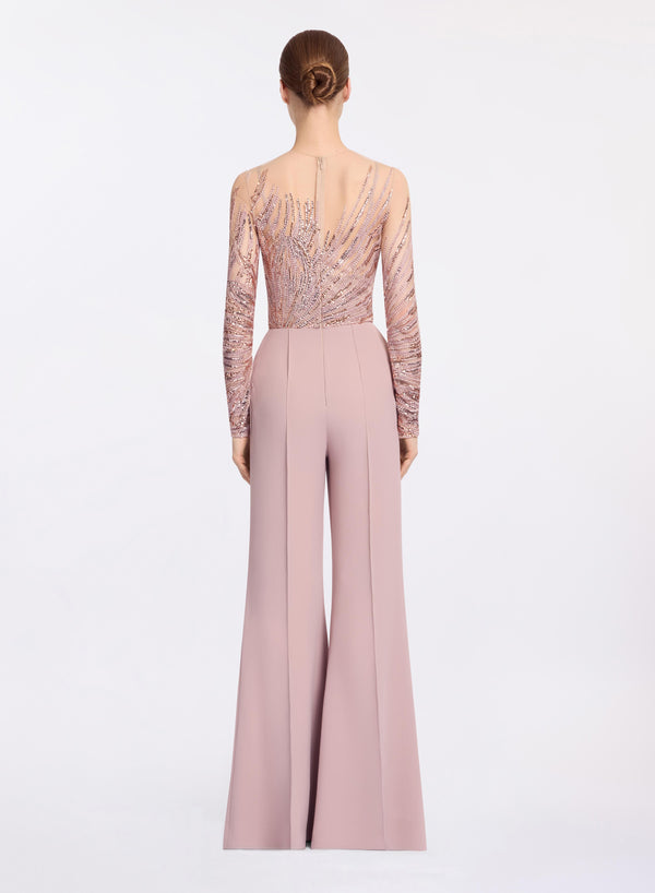 Elie Saab Embroidered Tulle And Cady Jumpsuit Shadow Rose
