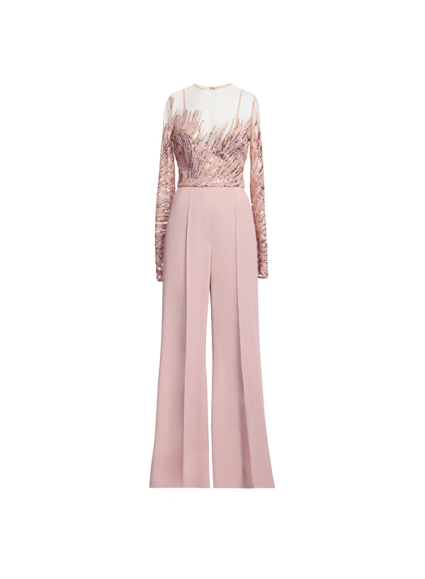 Elie Saab Embroidered Tulle And Cady Jumpsuit Shadow Rose