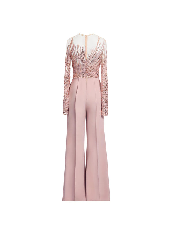 Elie Saab Embroidered Tulle And Cady Jumpsuit Shadow Rose