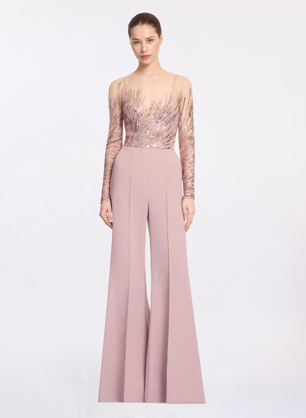 elie saab Embroidered tulle and cady jumpsuit Shadow Rose