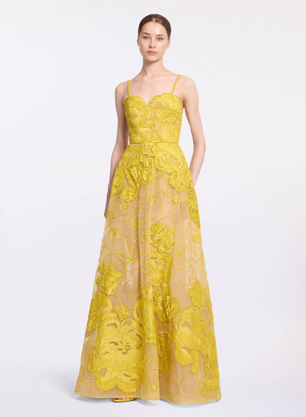 elie saab Floral bead embroidered gown Antique Yellow