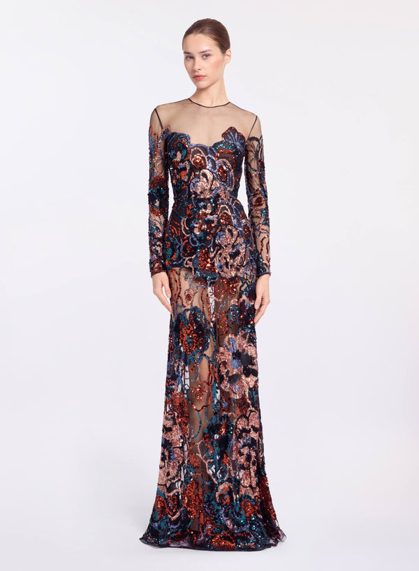elie saab Floral embroidered sequin dress Dark Multicolor