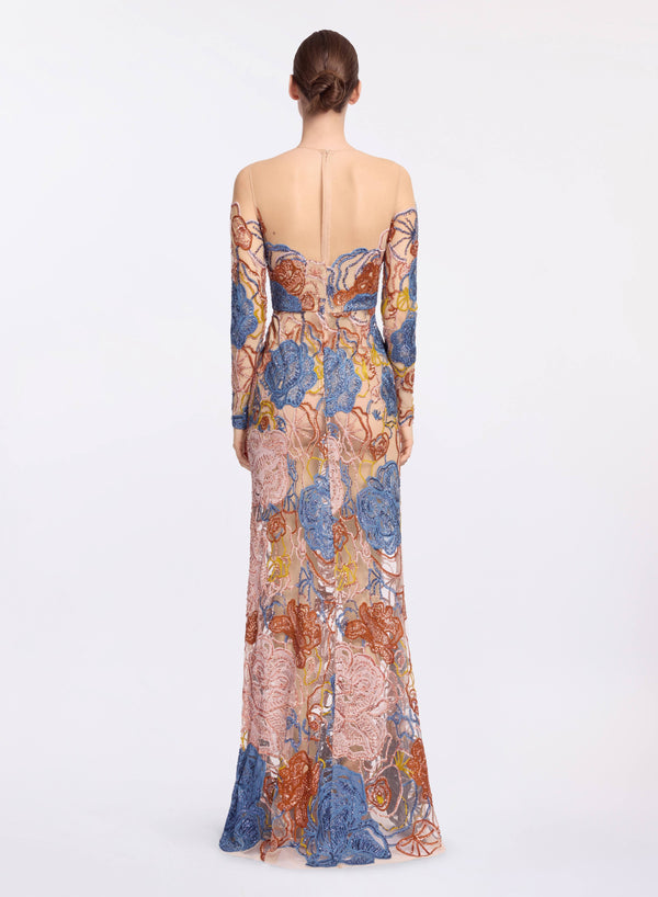 Elie Saab Floral Embroidered Sequin Dress Light Multicolor