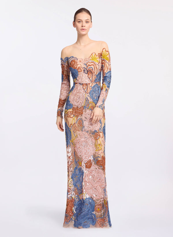 elie saab Floral embroidered sequin dress Light Multicolor
